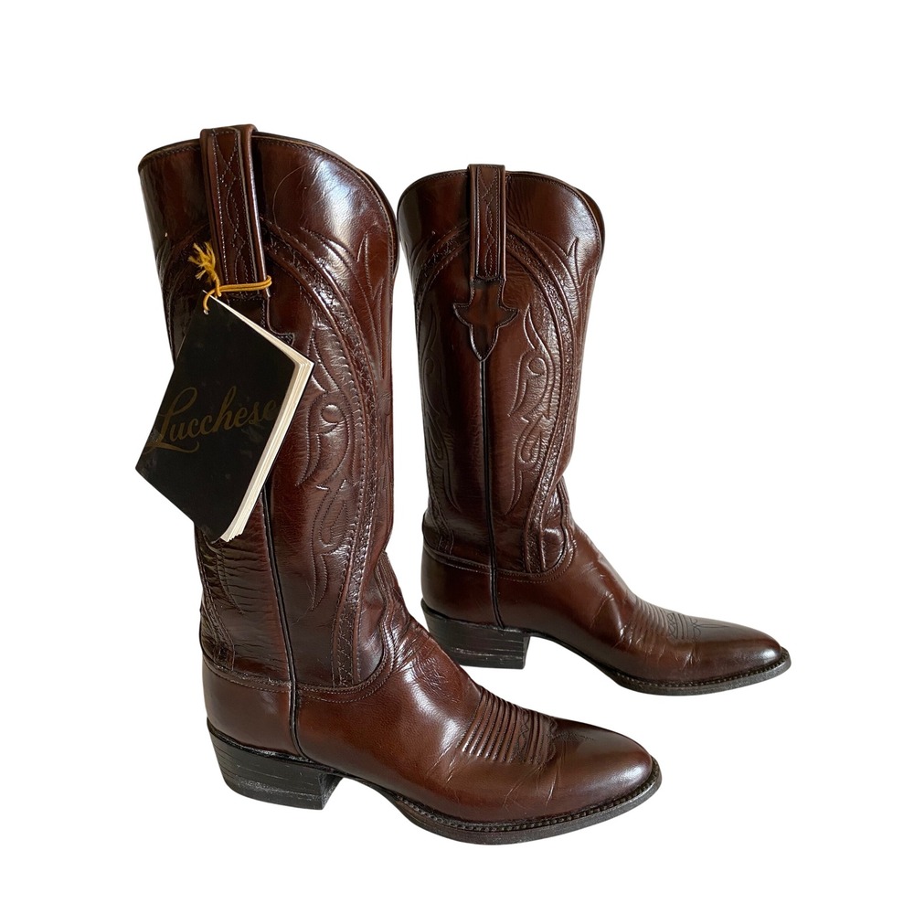 Lucchese Jessie Vintage Brown Goat Leather Cowboy Boots 8B USA 1991